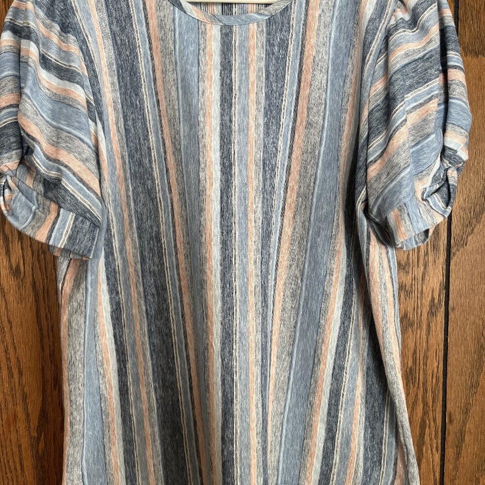 Blouse/Top three shades of blue strip with some orange in it. Size M CJ Banks